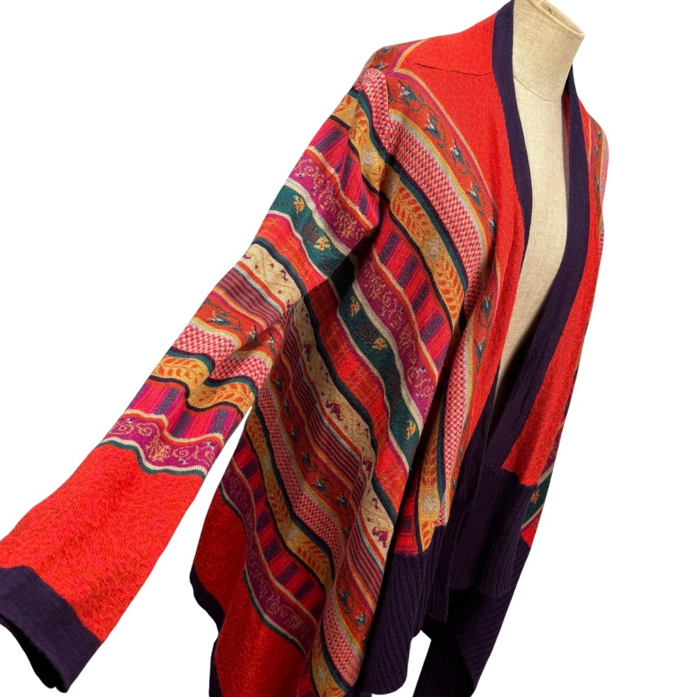 Anthropologie FREEWAY M Boho Tribal Open Front Cardigan Sweater Wool Blend Fall‎